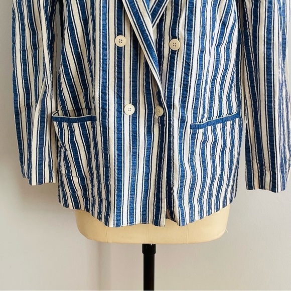 Diane Von Furstenberg Summer Cotton Stripe Double Breasted Blazer- Size 14 - Picture 3 of 9